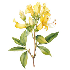 Fototapeta na wymiar Honeysuckle flower watercolor clipart on transparent background. Generative AI illustration