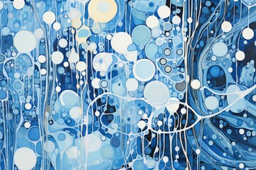 Abstract cosmic representation of enlarged spores in shades of blue and white. Generative AI