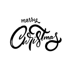 Merry Christmas handwritten sign. Black color vector lettering for poster design.