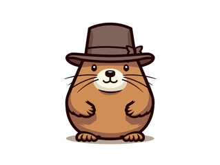 Doodle Hat with Groundhog, cartoon sticker, sketch, vector, Illustration, minimalistic