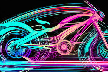 Graphic, a colorful bicycle on a black background.