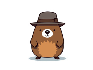 Doodle Groundhog wearing a hat, cartoon sticker, sketch, vector, Illustration, minimalistic