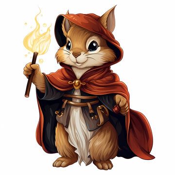 Squirrel in wizard robe with wand
