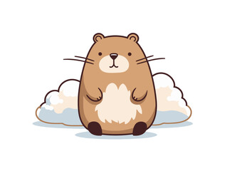 Doodle Groundhog holding a cloud, cartoon sticker, sketch, vector, Illustration, minimalistic