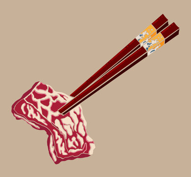 red meat held by chopsticks clip art preview