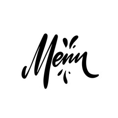 Handwritten text Menu title for cover. Black color script calligraphy.