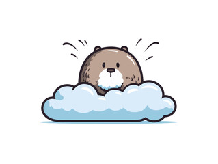 Doodle Groundhog popping out of a cloud, cartoon sticker, sketch, vector, Illustration, minimalistic