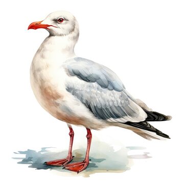 Watercolor seagull isolated on white background.