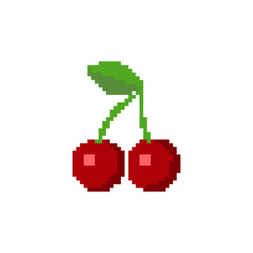 cherry fruit pixel 8bit art vector illustration background.
