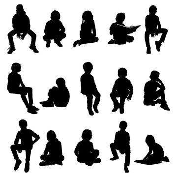 silhouettes set of children sitting vector