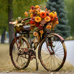 bicycle with flowers in the street