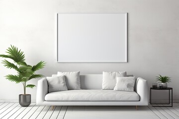 White sofa in modern interior with blank poster on wall
