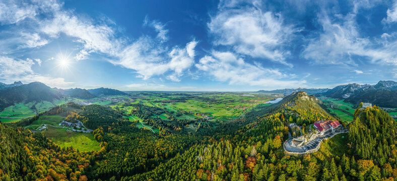 Romantischer Herbstnachmittag nahe Burg Falkenstein im Ostallg&auml;u, 360&deg; Rundblick