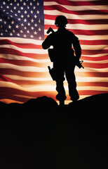 Thank You Veterans Message: Honoring US Flag and Soldier Silhouette