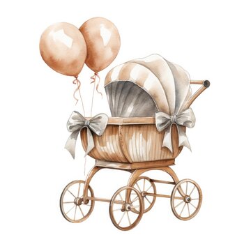 recommend clip art: Watercolor Baby carriage Clipart on white background.