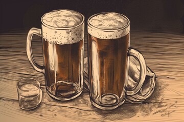 beer - hand-drawn artwork. Generative AI