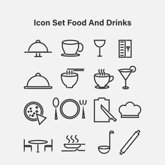 Set of vector line icons of food and drink. Editable stroke.