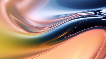 The close up of a glossy liquid surface abstract in green, blush pink, buttercup yellow, and navy blue colors with a soft focus. 3D illustration of exuberant. generative AI