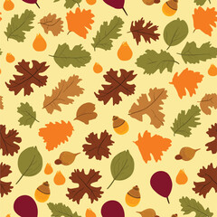 Autumn seamless pattern with oak and acorn