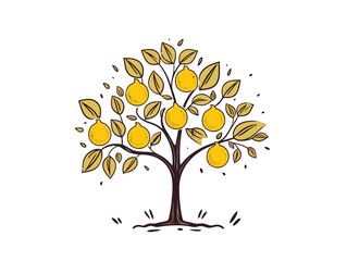 Doodle Lemon tree, cartoon sticker, sketch, vector, Illustration, minimalistic