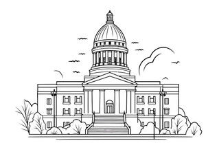 Doodle Georgia State Capitol, cartoon sticker, sketch, vector, Illustration, minimalistic