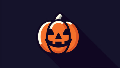 Pure flat vector illustration of a traditional Halloween pumpkin in black background
