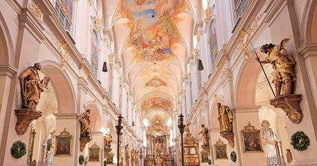 Interior of St Peter Church is a Roman Catholic parish church in the centre of Munich city in...