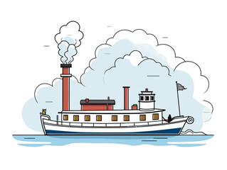 Doodle Riverboat smokestack, cartoon sticker, sketch, vector, Illustration, minimalistic