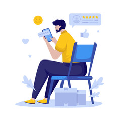 A man gives positive review feedback vector illustration