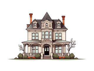 Doodle Antebellum house, cartoon sticker, sketch, vector, Illustration, minimalistic