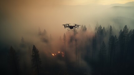 Drone to survey flight to help extinguish forest fires in great wildfire.