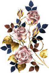 Symmetrical composition with pink gold roses