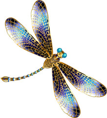Fototapeta premium Blue golden dragonfly