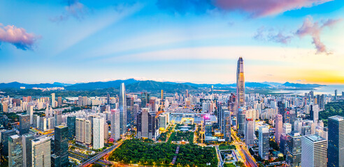 Shenzhen city financial district high angle skyline view