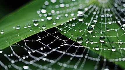Obraz premium a close up of a green leaf with drops of water on it. generative ai