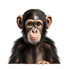 Close up of a chimpanzee face shot isolated on transparent background