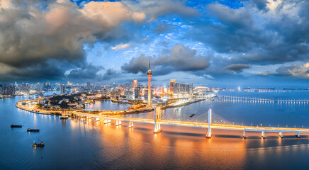 Obraz premium Aerial view Macau city financial district skyline panorama
