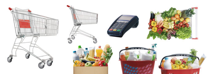 Collection of supermarket and grocery shopping items
