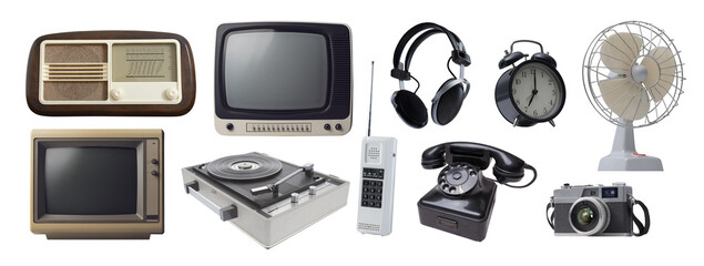 Collage of assorted vintage appliances and electronics