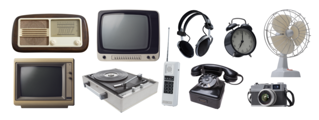 Collage of assorted vintage appliances and electronics