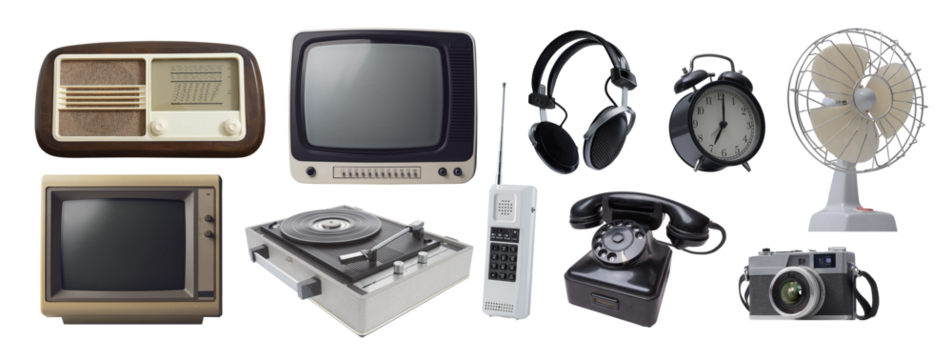 Collage of assorted vintage appliances and electronics - Powered by Adobe