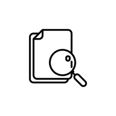 Magnifying glass with a document paper outline icon. Vector illustration. The isolated icon suits the web, infographics, interfaces, and apps.