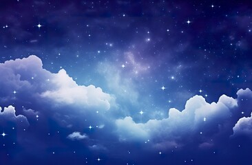 Naklejka na ściany i meble Space of night sky with clouds and stars.
