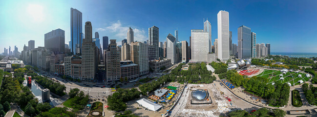 High resolution panoramic drone aerial image of the famous tourist attraction of Chicago's...
