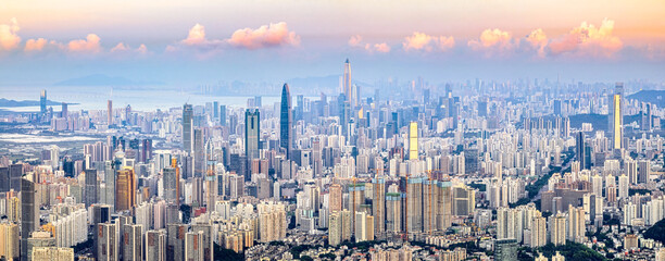 Aerial view of Shenzhen city financial district skyline panorama
