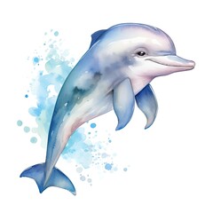 Watercolor fantasy Baby Dolphin clip art isolated white background.