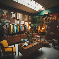 Vintage store's welcoming interior, a treasure trove of retro charm, where you can explore old-fashioned collectibles, memorabilia, and unique finds that evoke nostalgia and transport you to another e