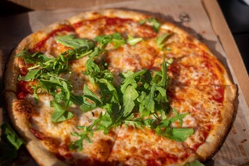 Isolated close up high resolution image of a delicious freshly cooked pizza- Chicago USA
