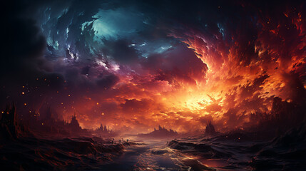 Fototapeta premium The largest colored super 3d tornado, a whirlwind in a residential area generative ai