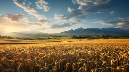 golden wheat field, vast agriculture landscape with golden wheat fields, farming, Ai Generate 